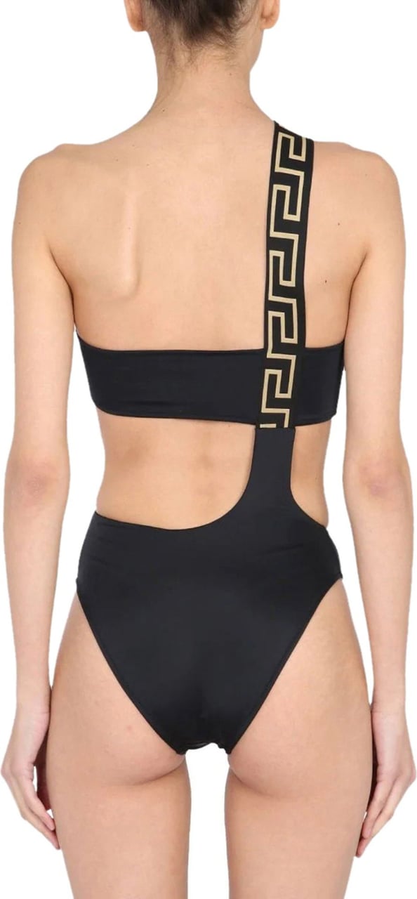 Versace cut-out Grecca detail swimsuit Zwart