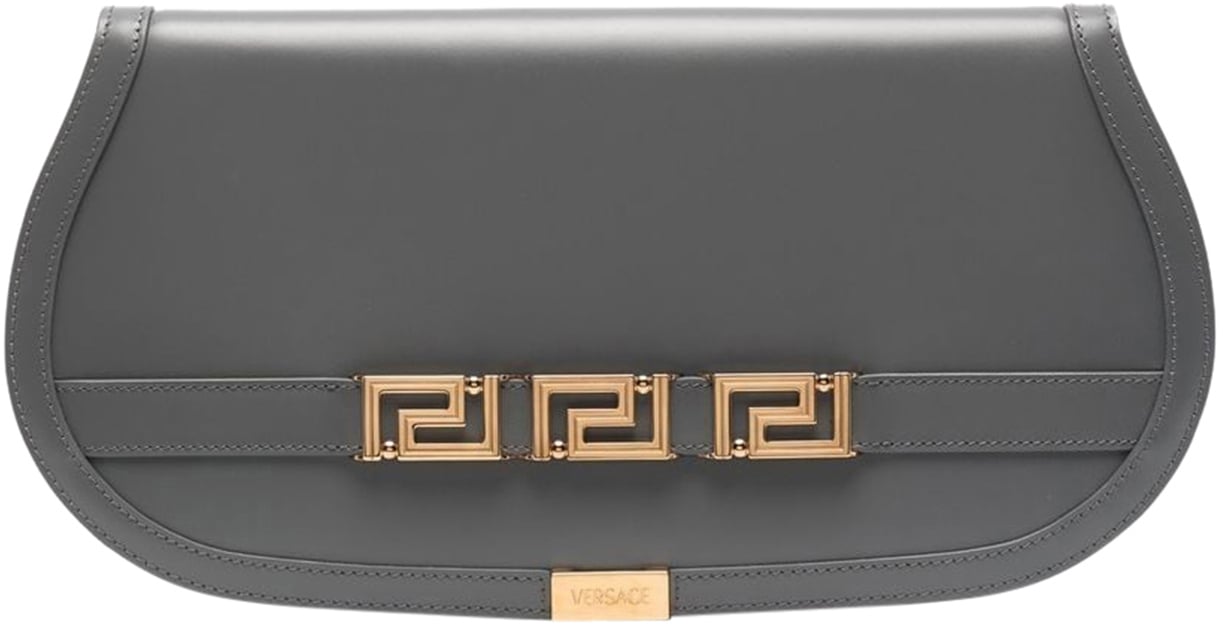 Versace logo-plaque leather clutch bag Grijs