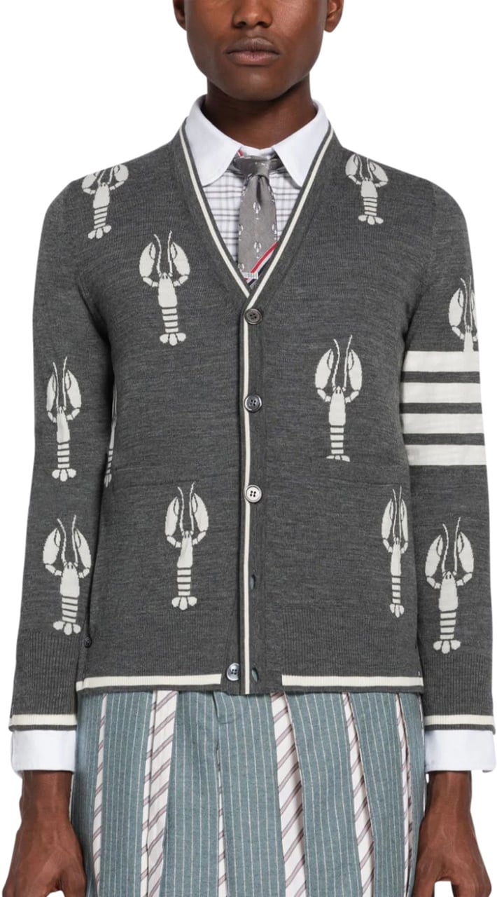 Thom Browne lobster-intarsia merino cardigan Grijs