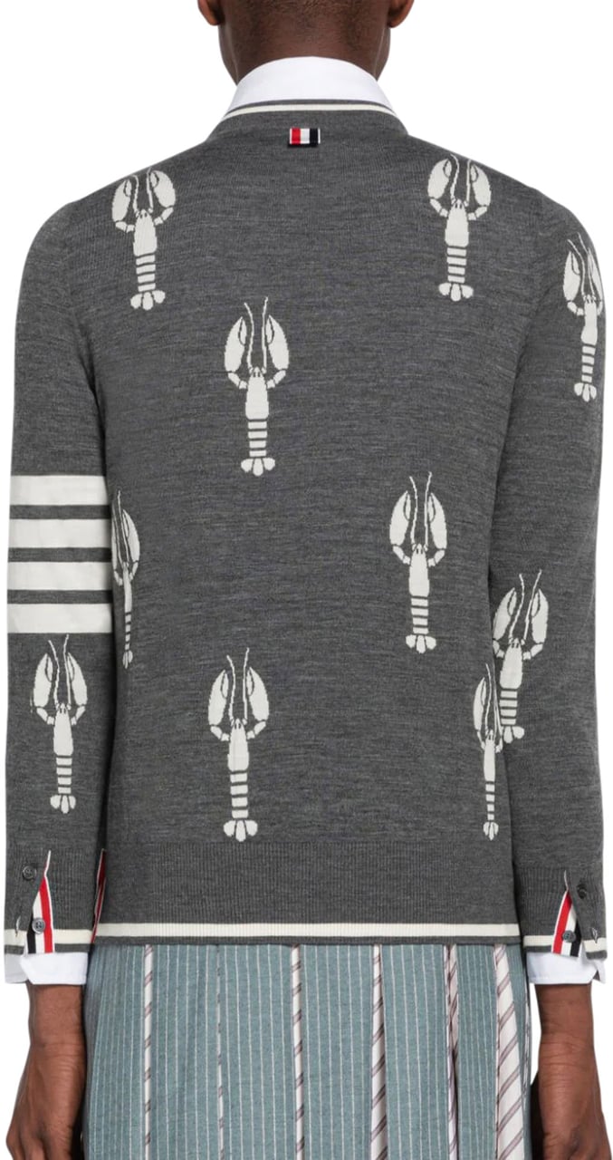 Thom Browne lobster-intarsia merino cardigan Grijs