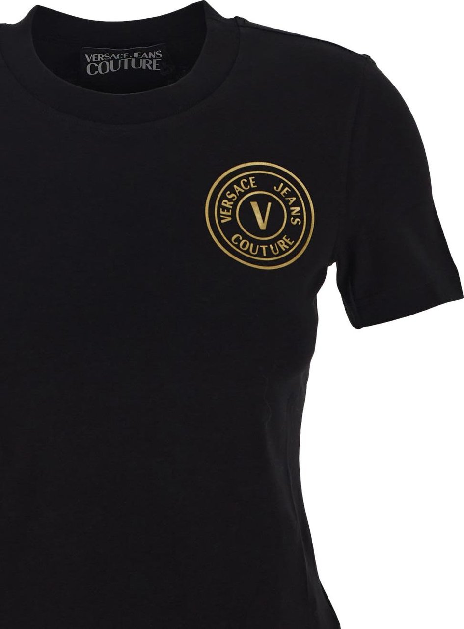 Versace Jeans Couture V-Emblem Metallic Logo T-Shirt Zwart