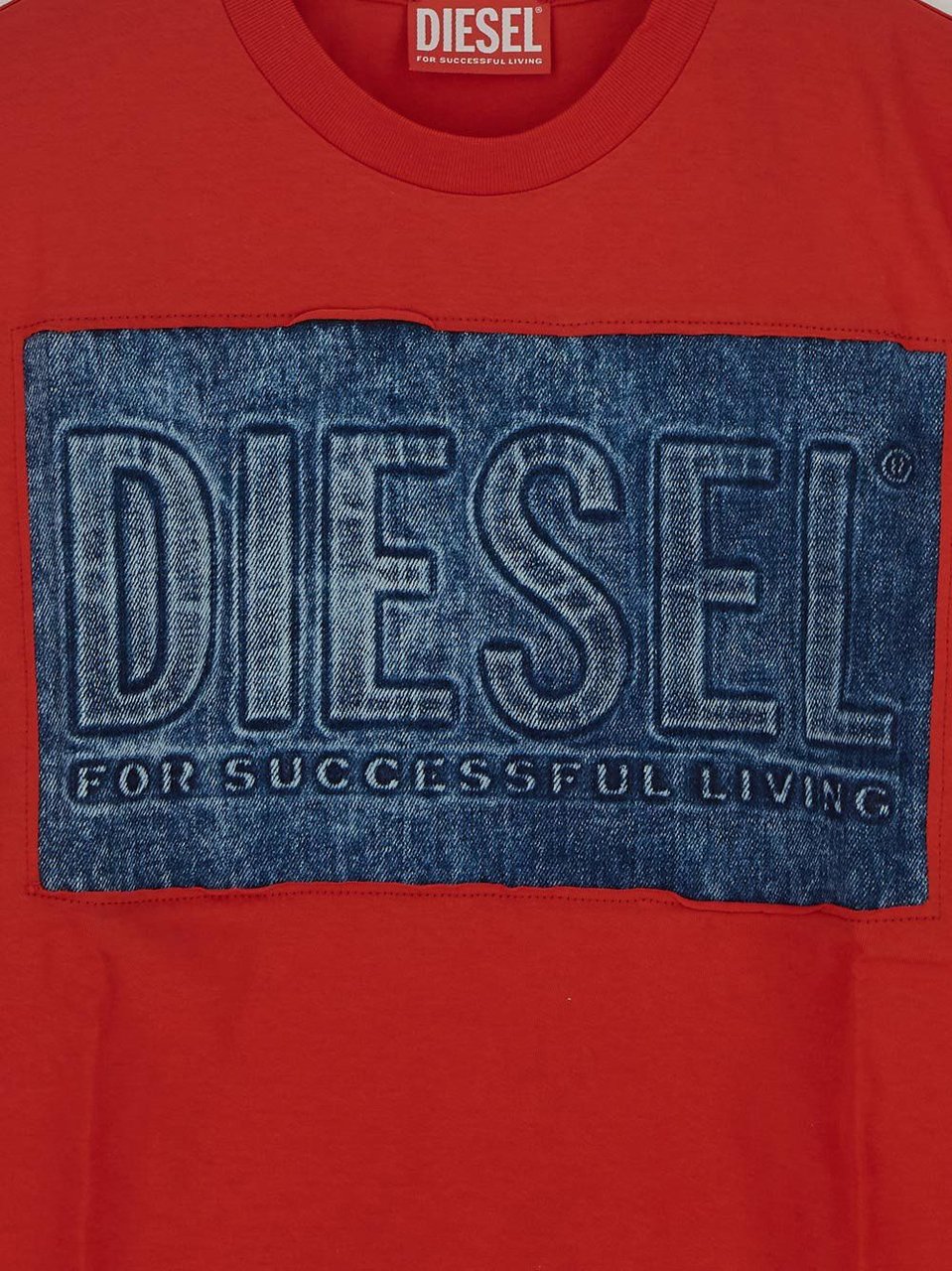 Diesel T-Shirt With Denim Insert Rood