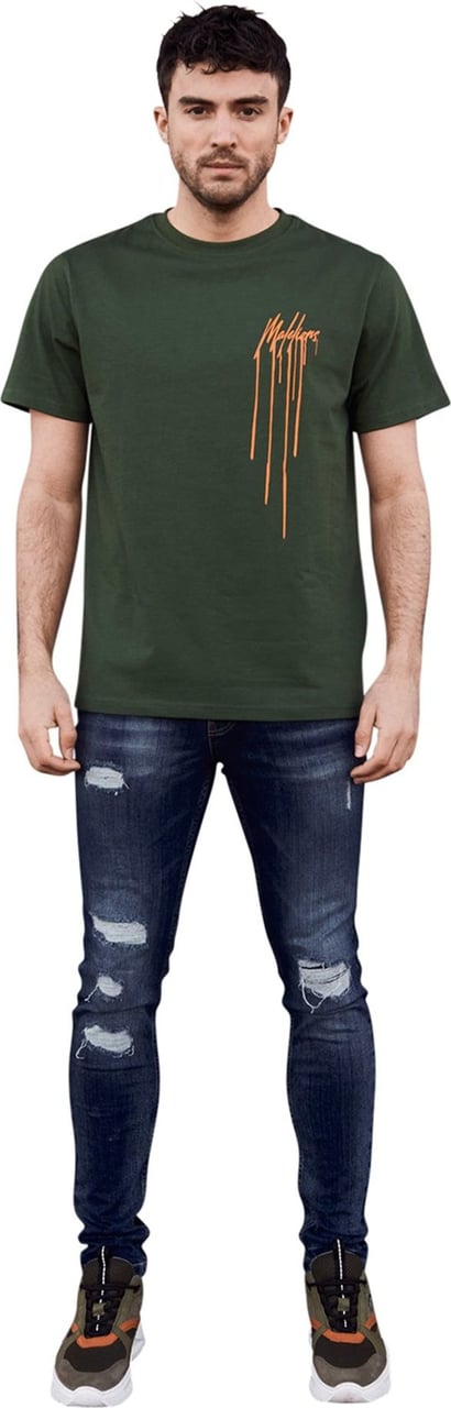 Malelions Men Dripped T-Shirt - Army/Orange Groen