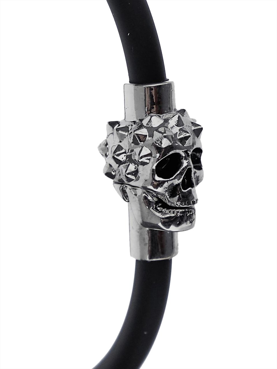 Alexander McQueen Rubber Cord Studded Skull Bracelet Zwart