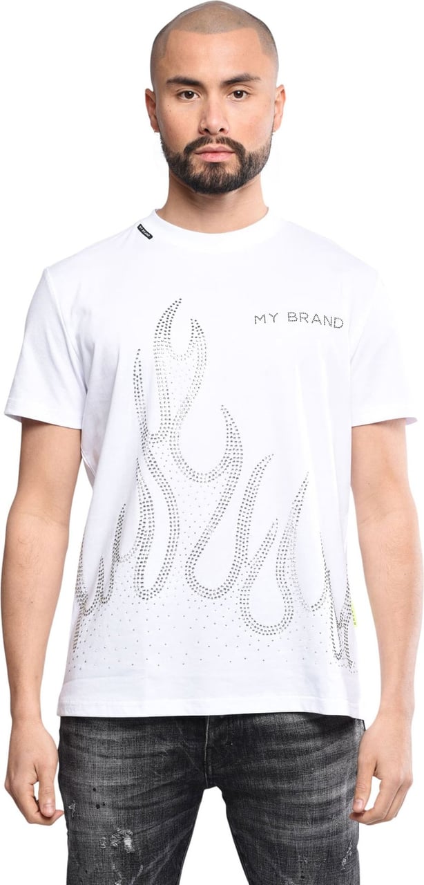 My Brand White t-shirt with flames Wit