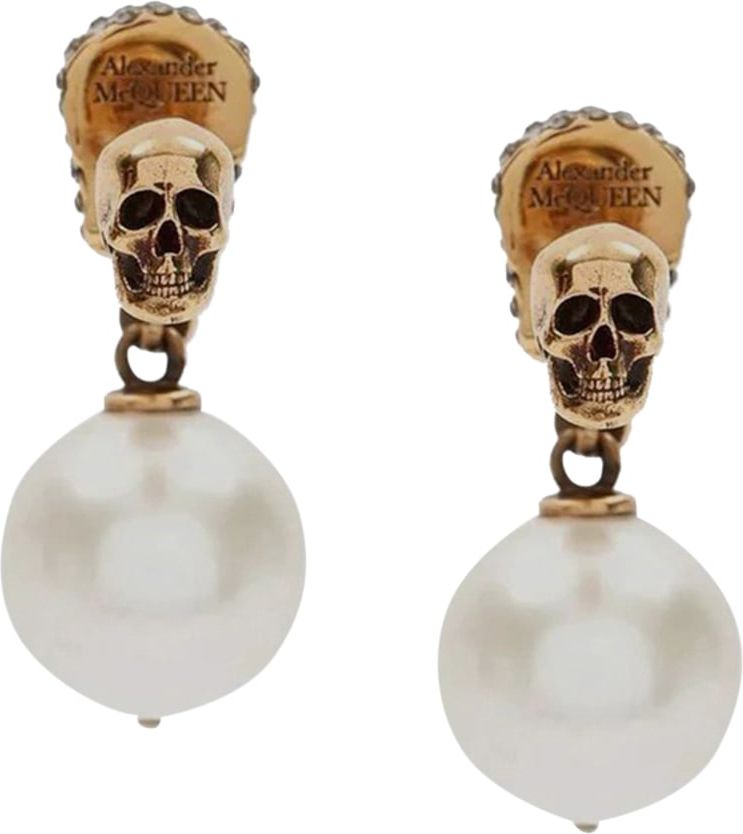 Alexander McQueen Pearl Skull Earrings Goud