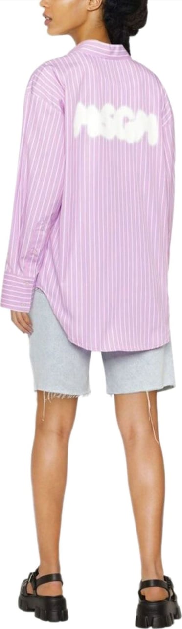 MSGM striped logo-print shirt Roze