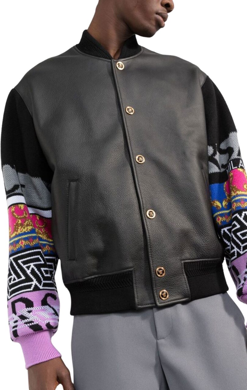 Versace contrast-sleeve leather jacket Divers