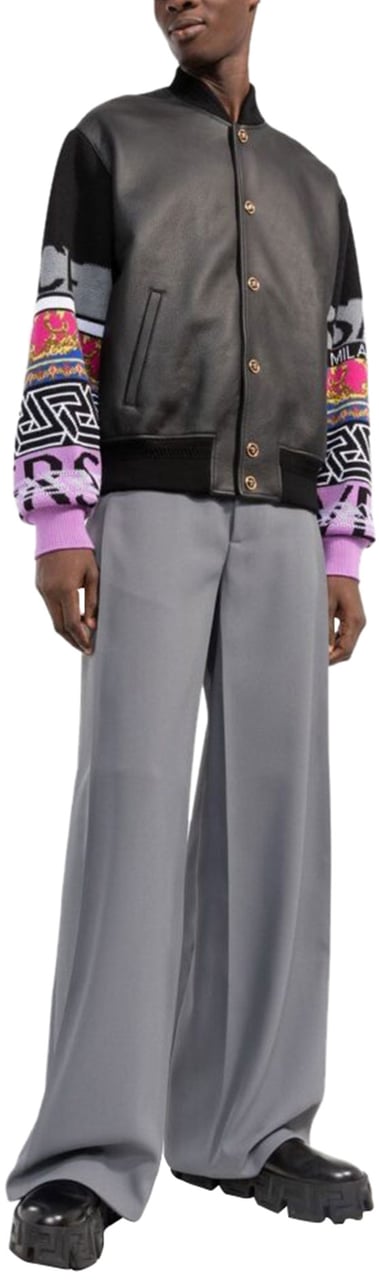 Versace contrast-sleeve leather jacket Divers