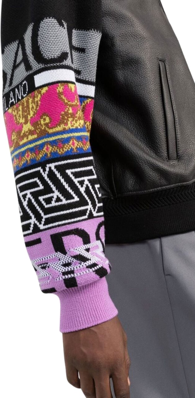 Versace contrast-sleeve leather jacket Divers