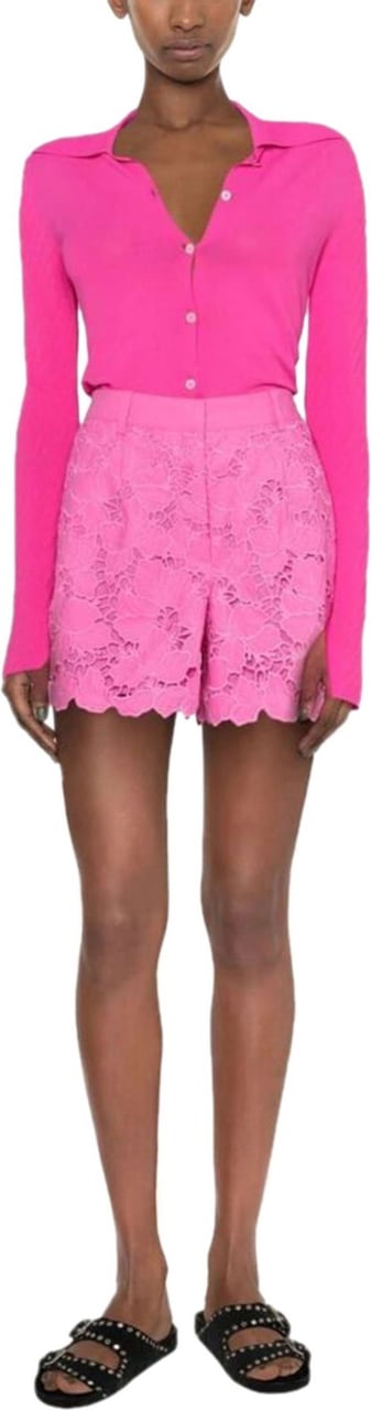 Self-Portrait floral-lace scalloped shorts Roze