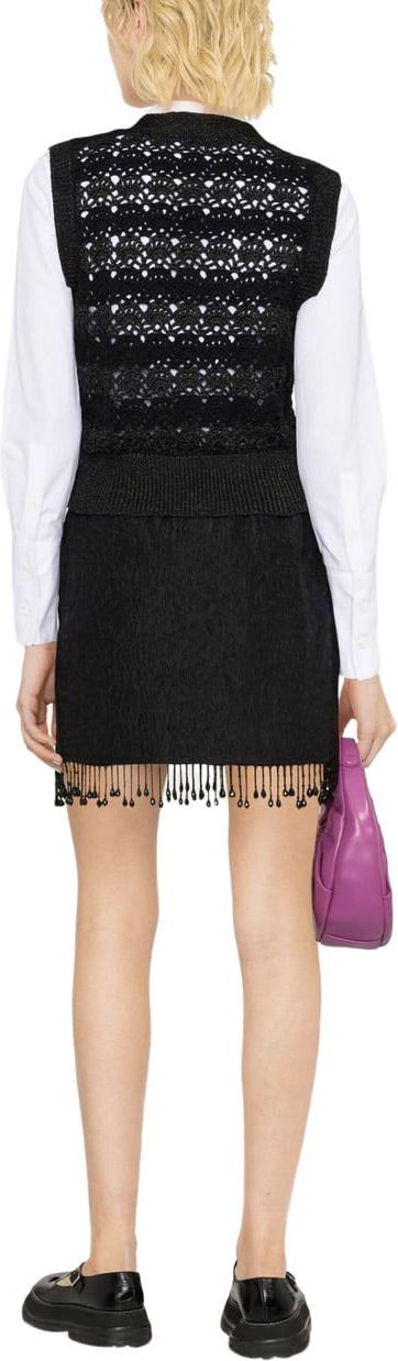 Ganni Black Jacquard Skirt With Pearls Black Zwart