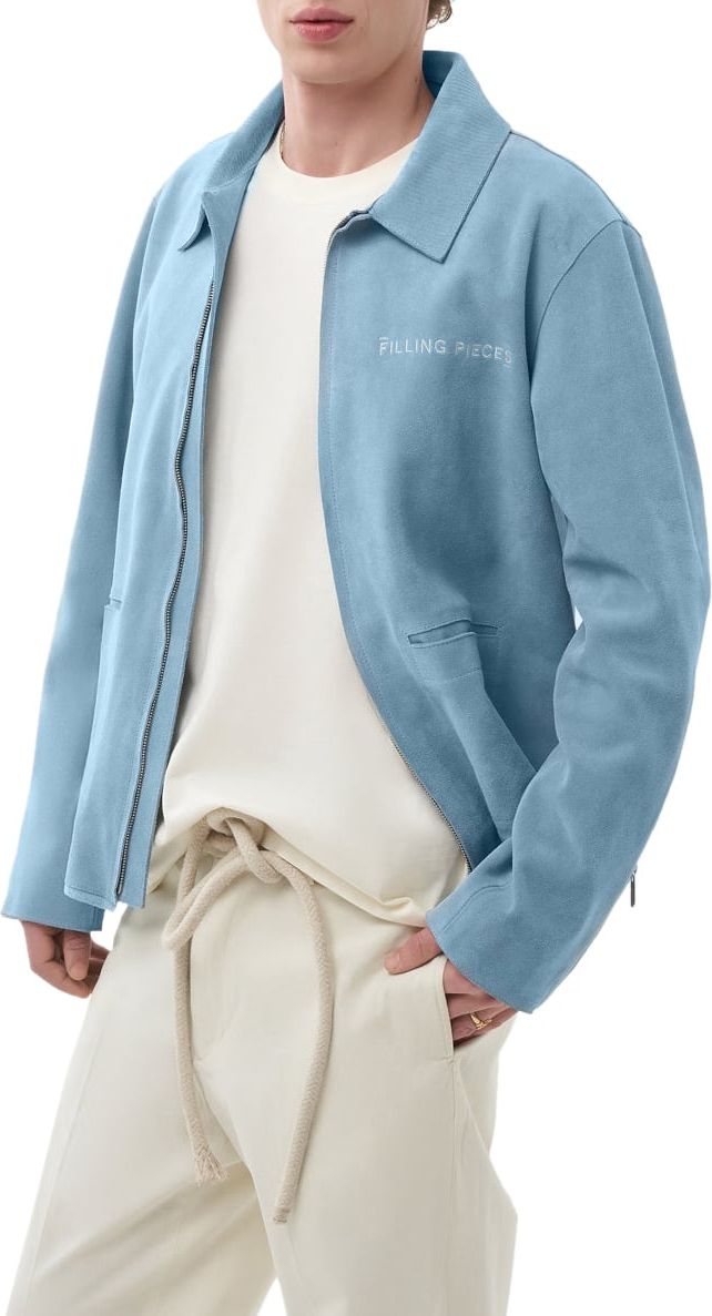 Filling Pieces Leather Jacket Suede Adriatic Blue Blauw