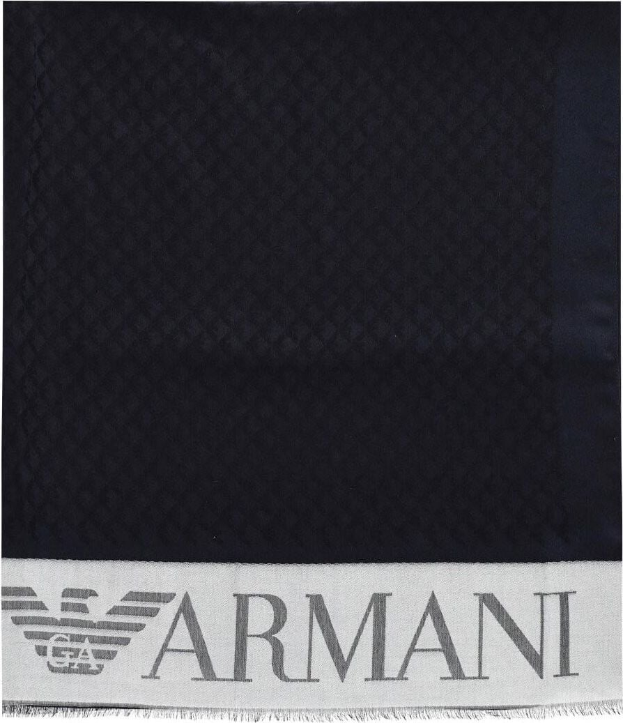 Emporio Armani Blue Scarf With Jacquard Logo Blue Blauw