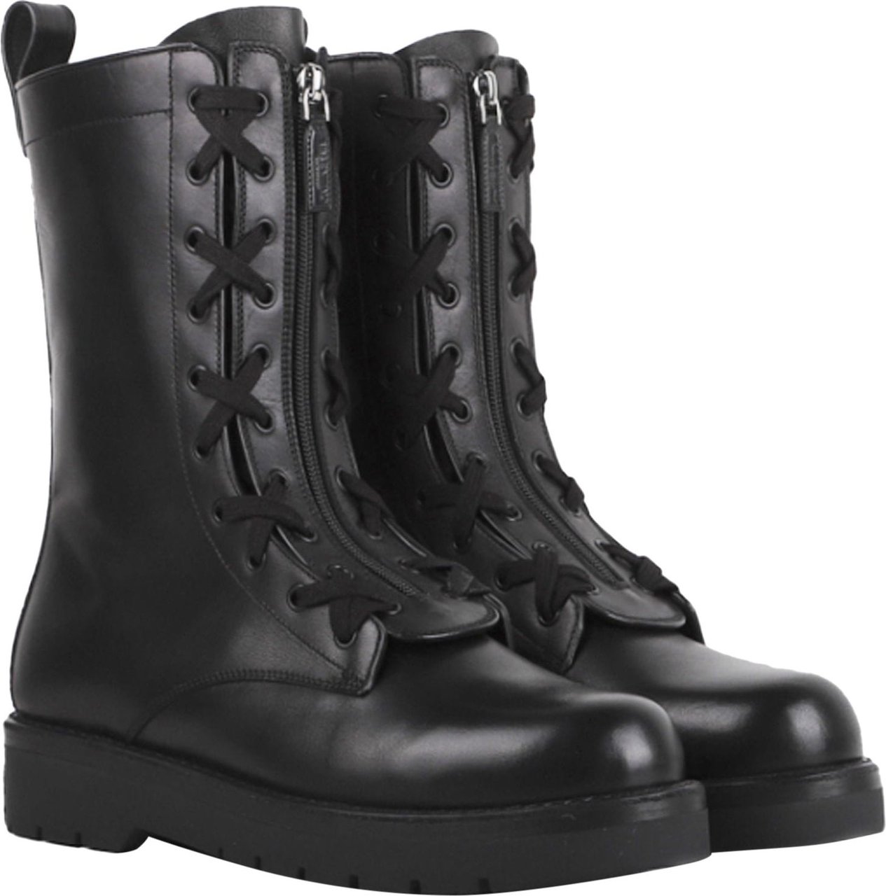 Valentino Valentino Garavani Combat Leather Boots Zwart