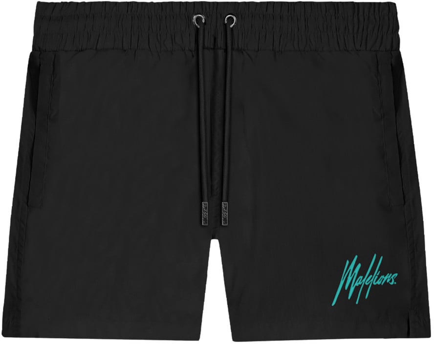 Malelions Atlanta Swimshort - Black/Turquoise Zwart