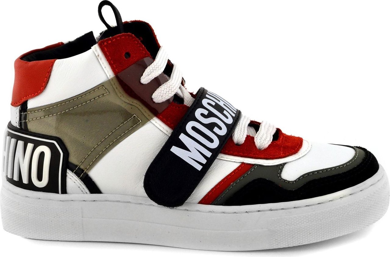 Moschino High Sneakers 71799 Dames Wit/Zwart/Rood Rood
