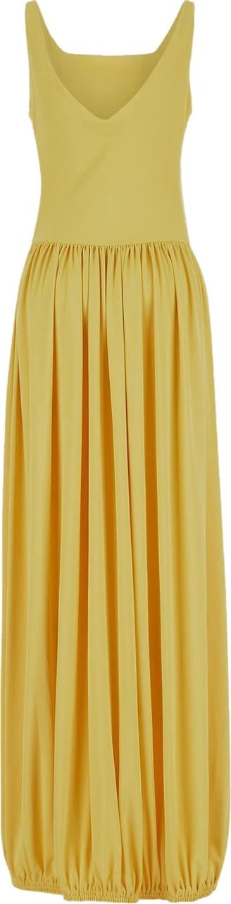 Lanvin Gathered Skirt V-Neckline Long Dress Geel