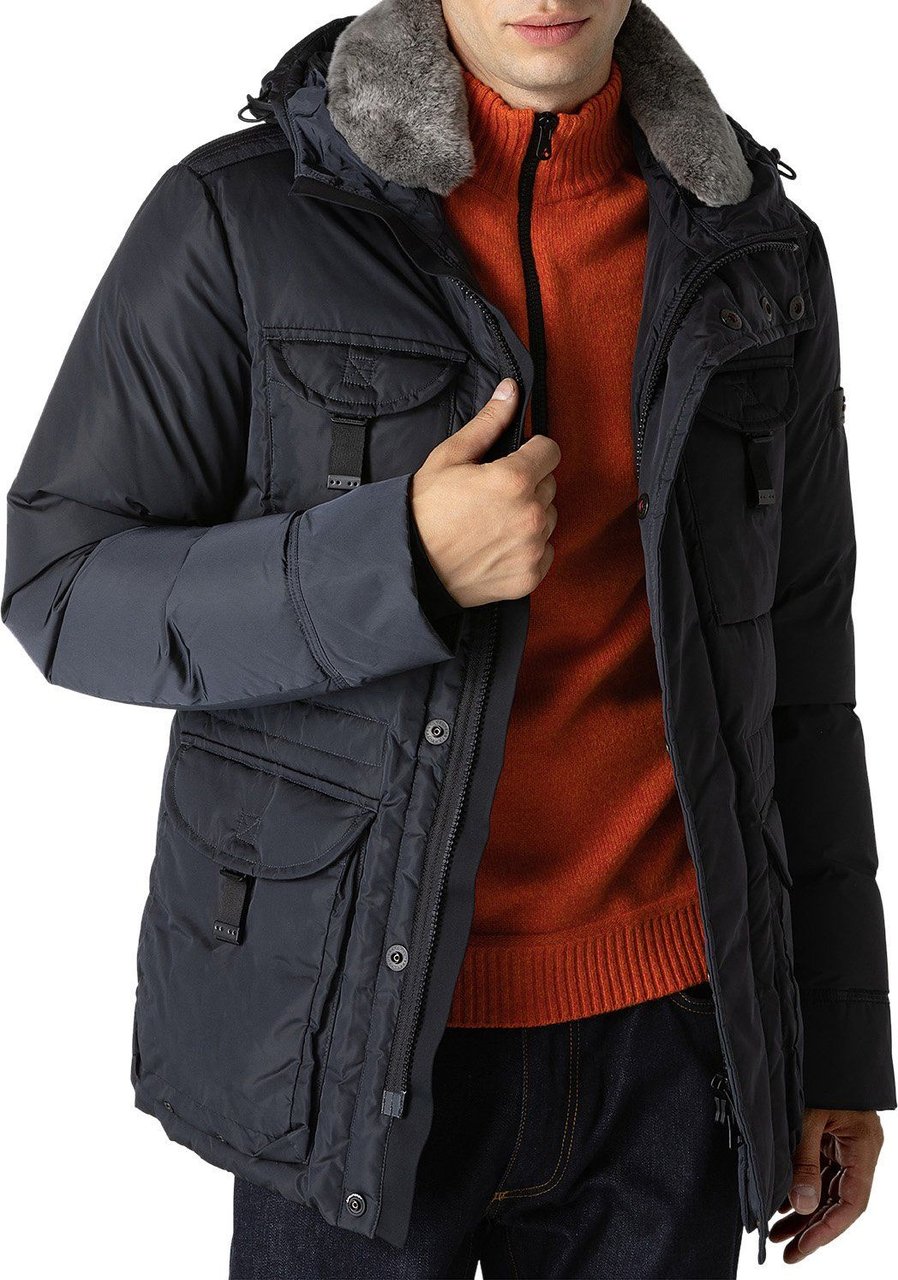 Peuterey Urban field jacket with fur collar Blauw