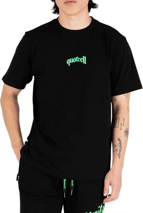 Quotrell Global Unity T-shirt | Black/neon Green Zwart