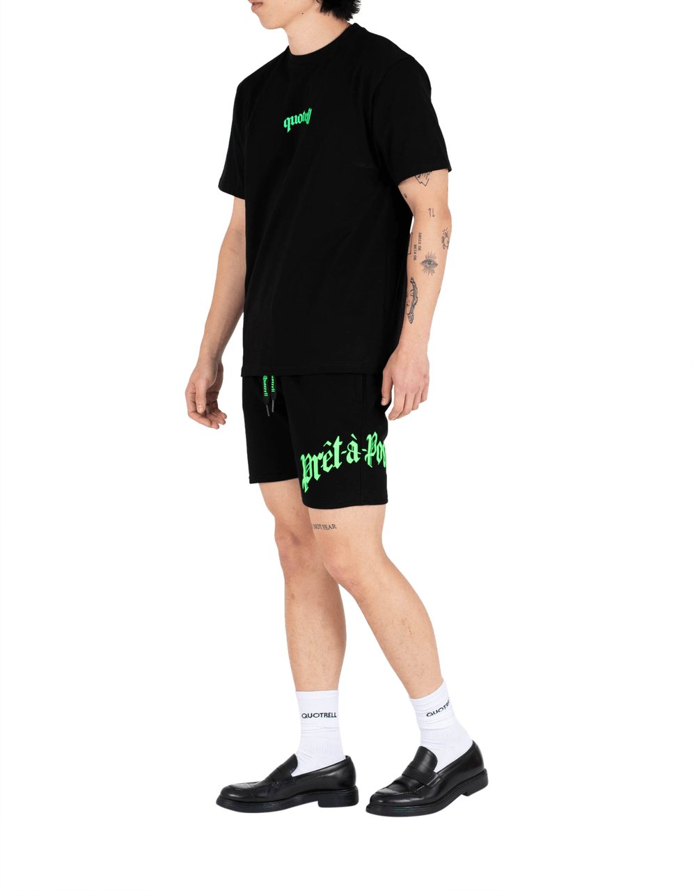 Quotrell Miami Shorts | Black/neon Green Zwart