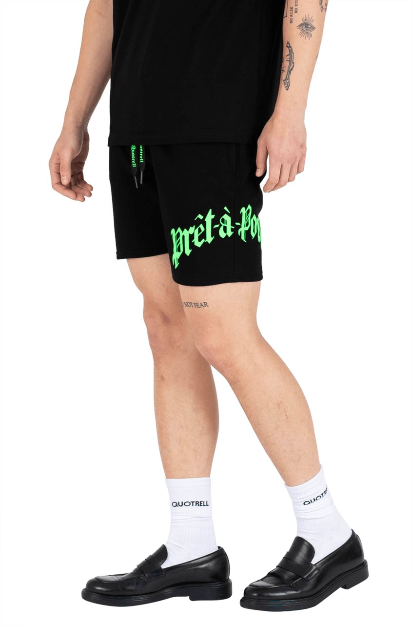 Quotrell Miami Shorts | Black/neon Green Zwart