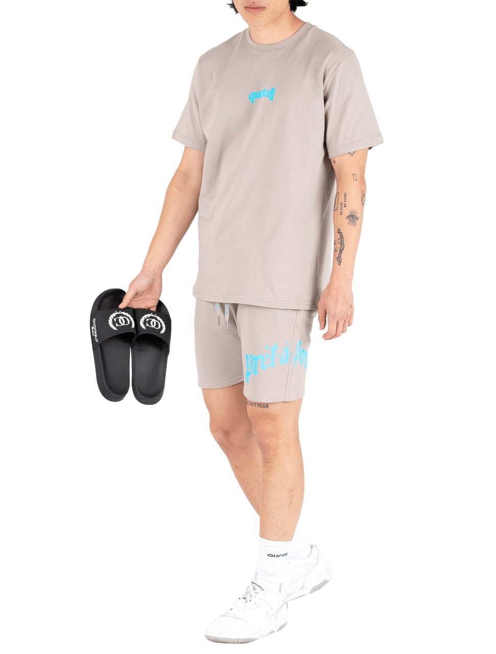 Quotrell Miami Shorts | Taupe/neon Aqua Beige