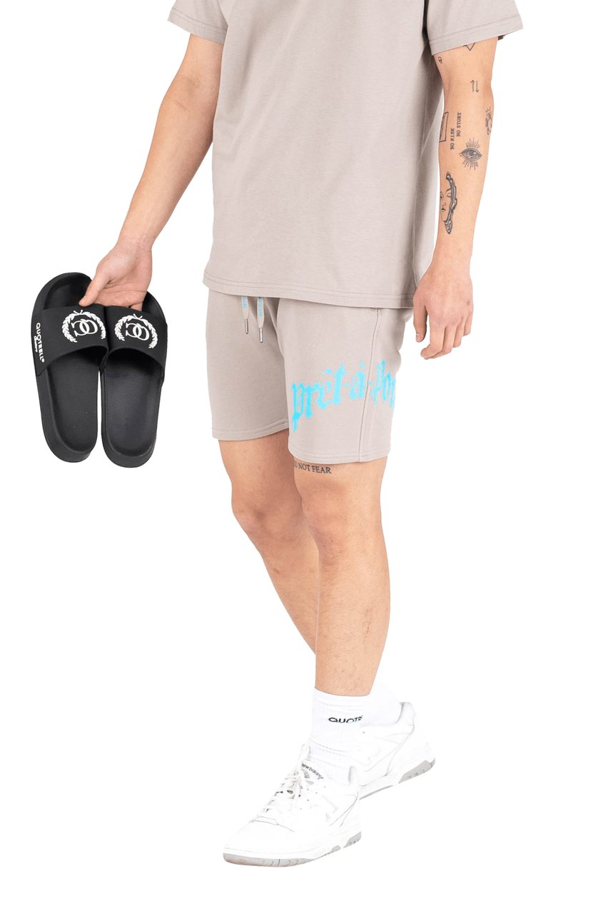 Quotrell Miami Shorts | Taupe/neon Aqua Beige