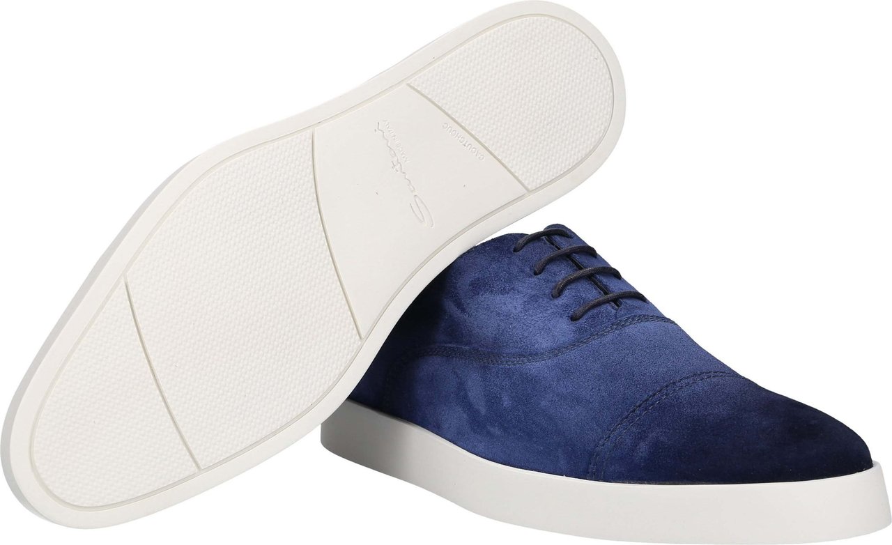 Santoni Business Shoes Oxford Suede Infinity Blauw