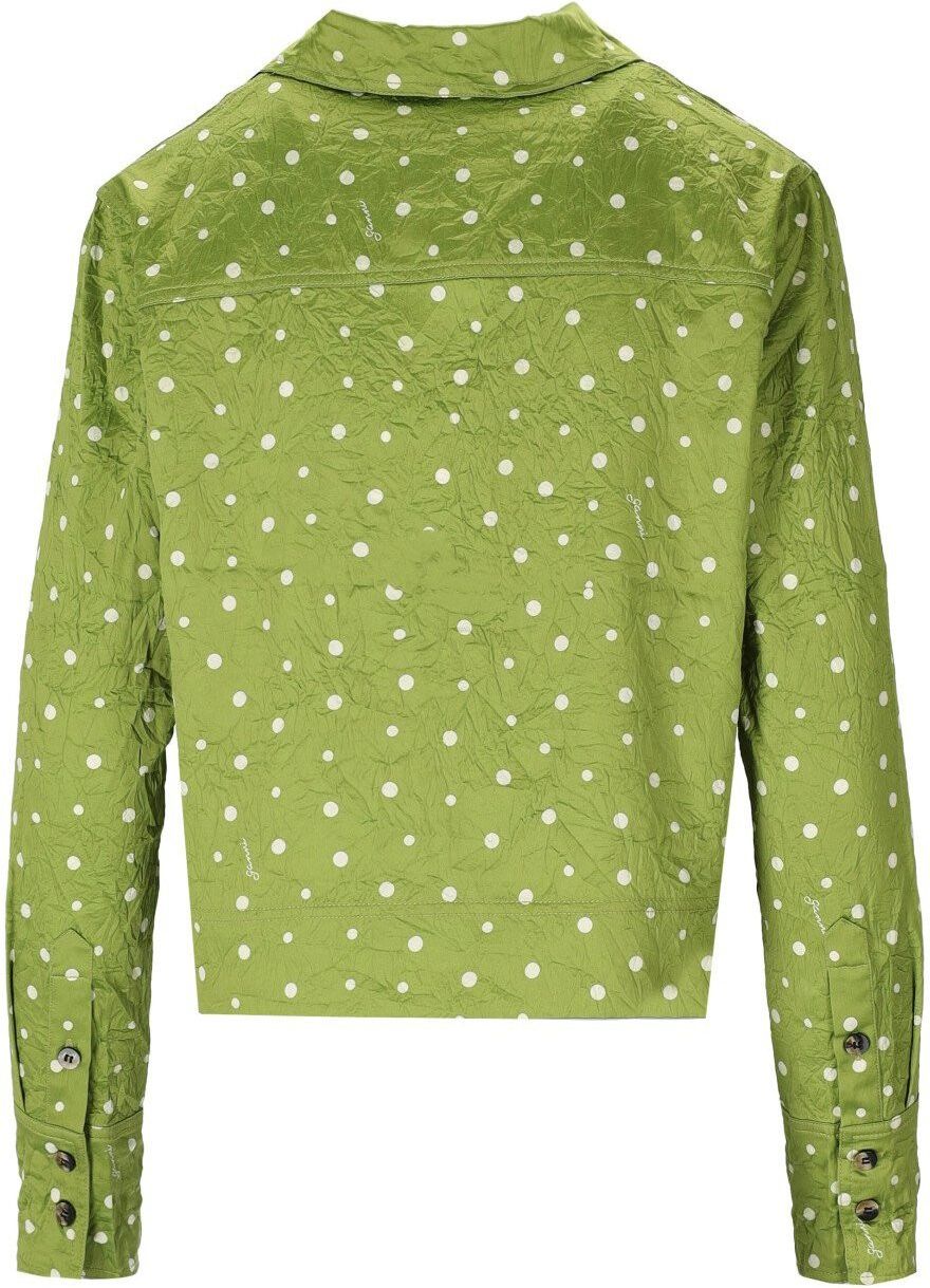 Ganni Green Polka Dot Crop Shirt Green Groen
