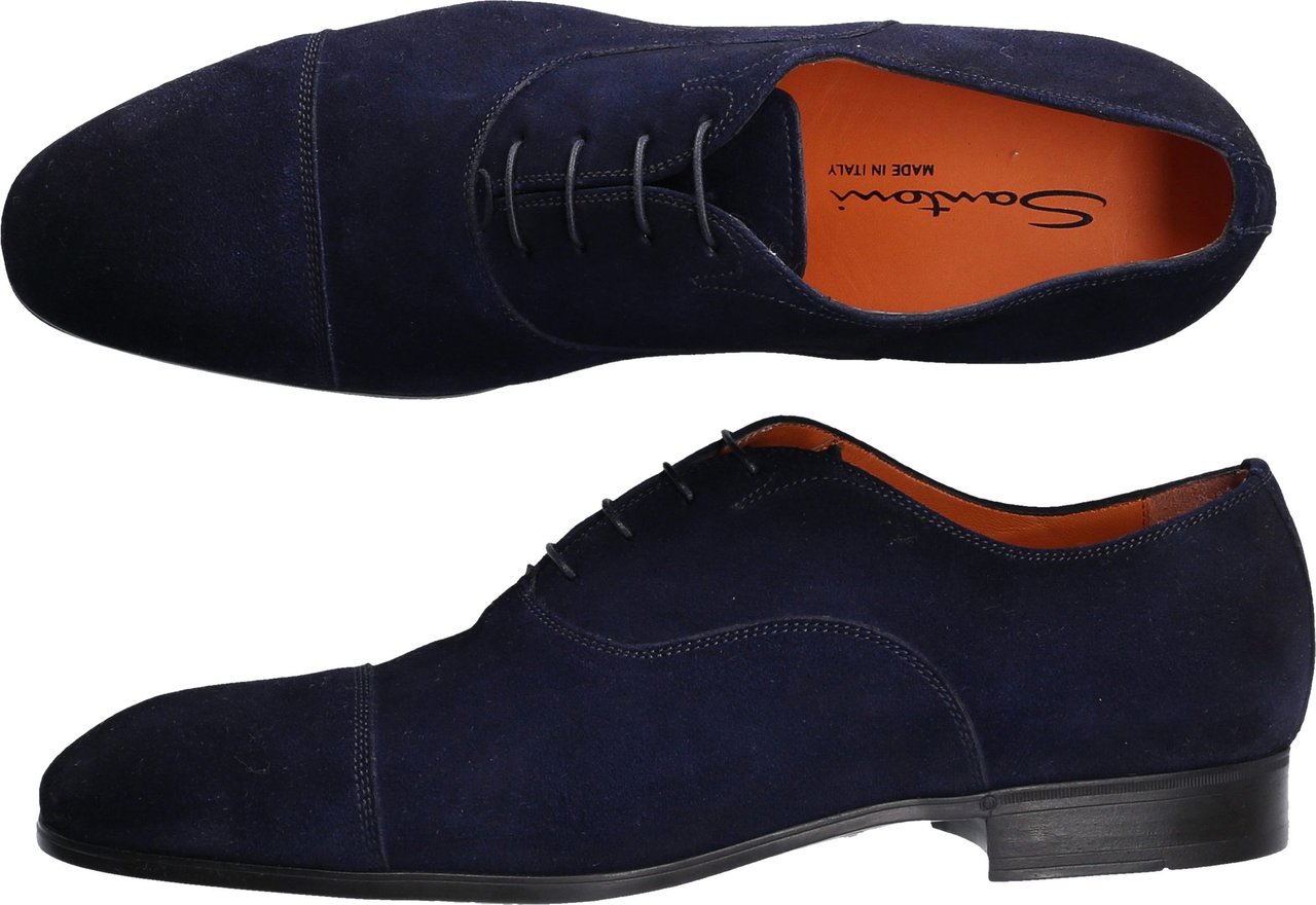 Santoni Business Shoes Oxford Suede Davide W Blauw