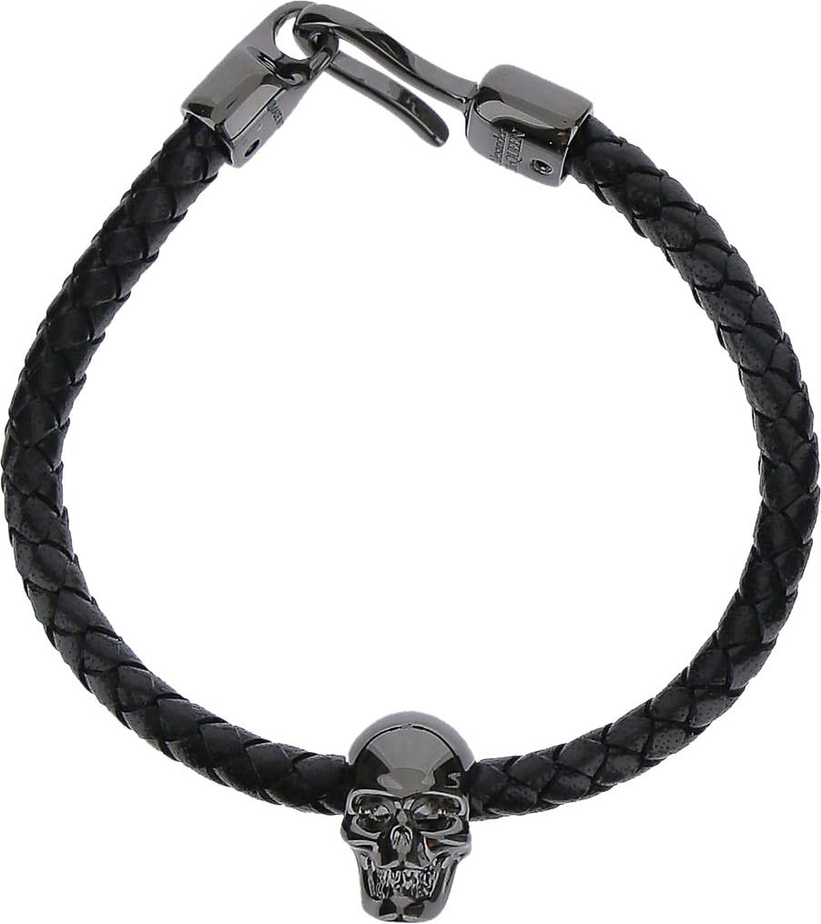 Alexander McQueen Skull Leather Bracelet Zwart