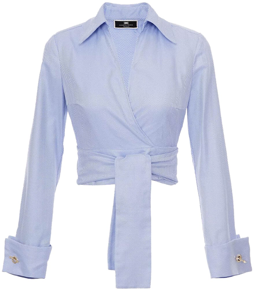 Elisabetta Franchi Cross-Over Cropped Shirt Blauw