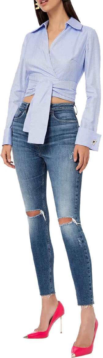 Elisabetta Franchi Cross-Over Cropped Shirt Blauw