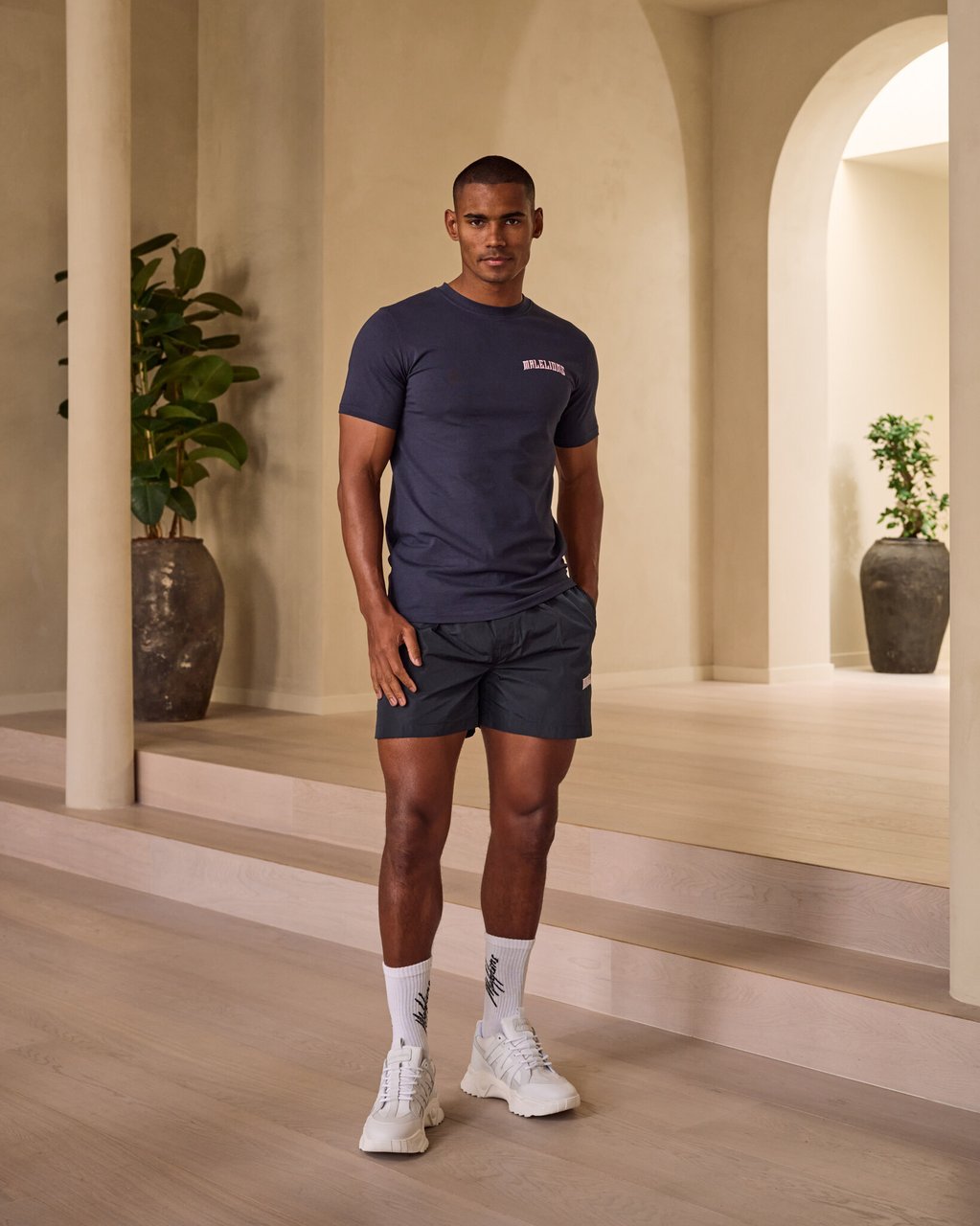 Malelions Boxer T-Shirt - Navy/Pink Blauw