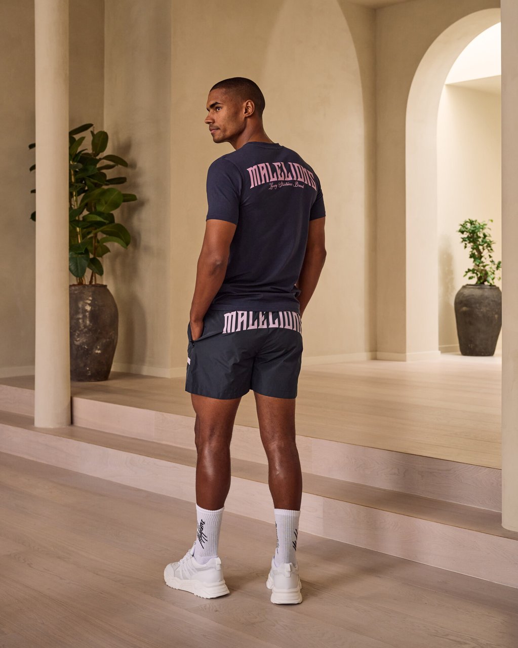 Malelions Boxer T-Shirt - Navy/Pink Blauw
