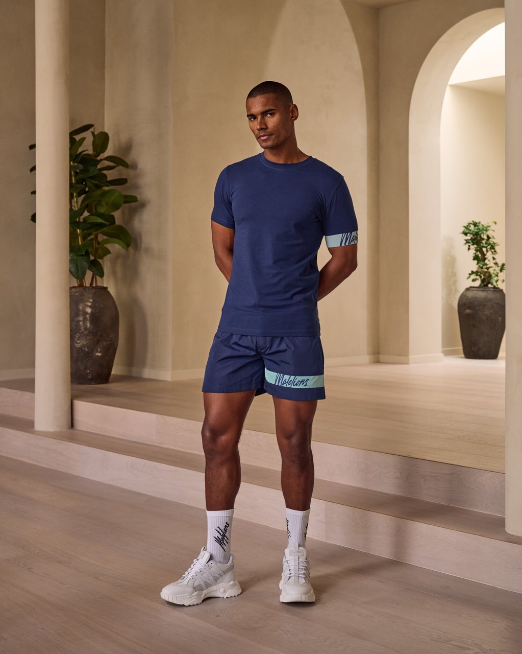 Malelions Captain T-Shirt 2 - Navy/Light Blue Blauw