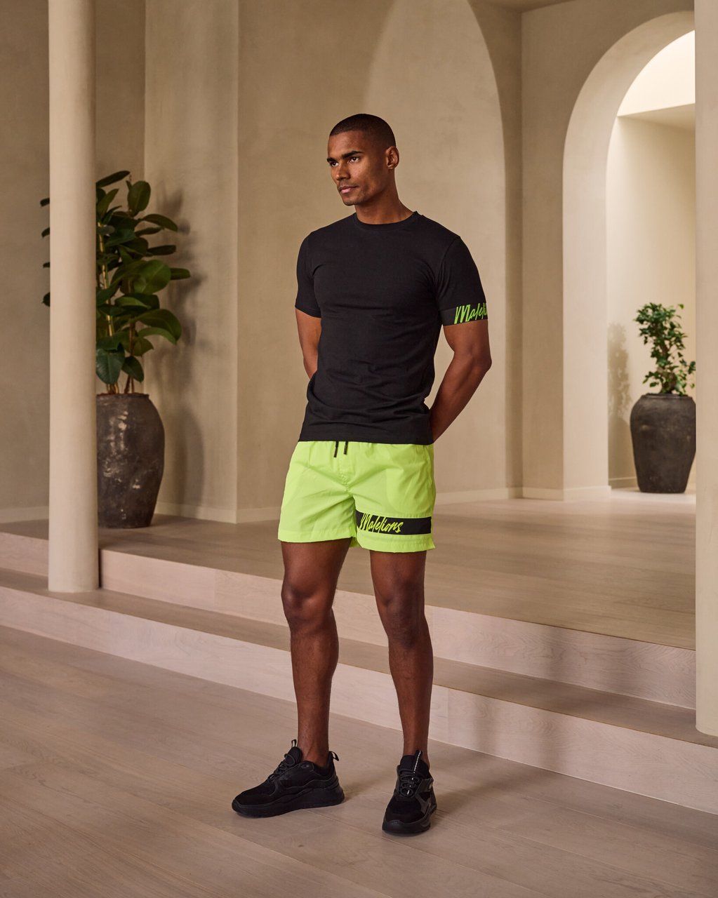 Malelions Captain T-Shirt 2 - Black/Neon Ye Zwart