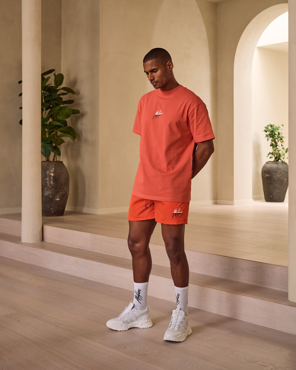 Malelions Oversized Split T-Shirt - Orange/Wh Oranje