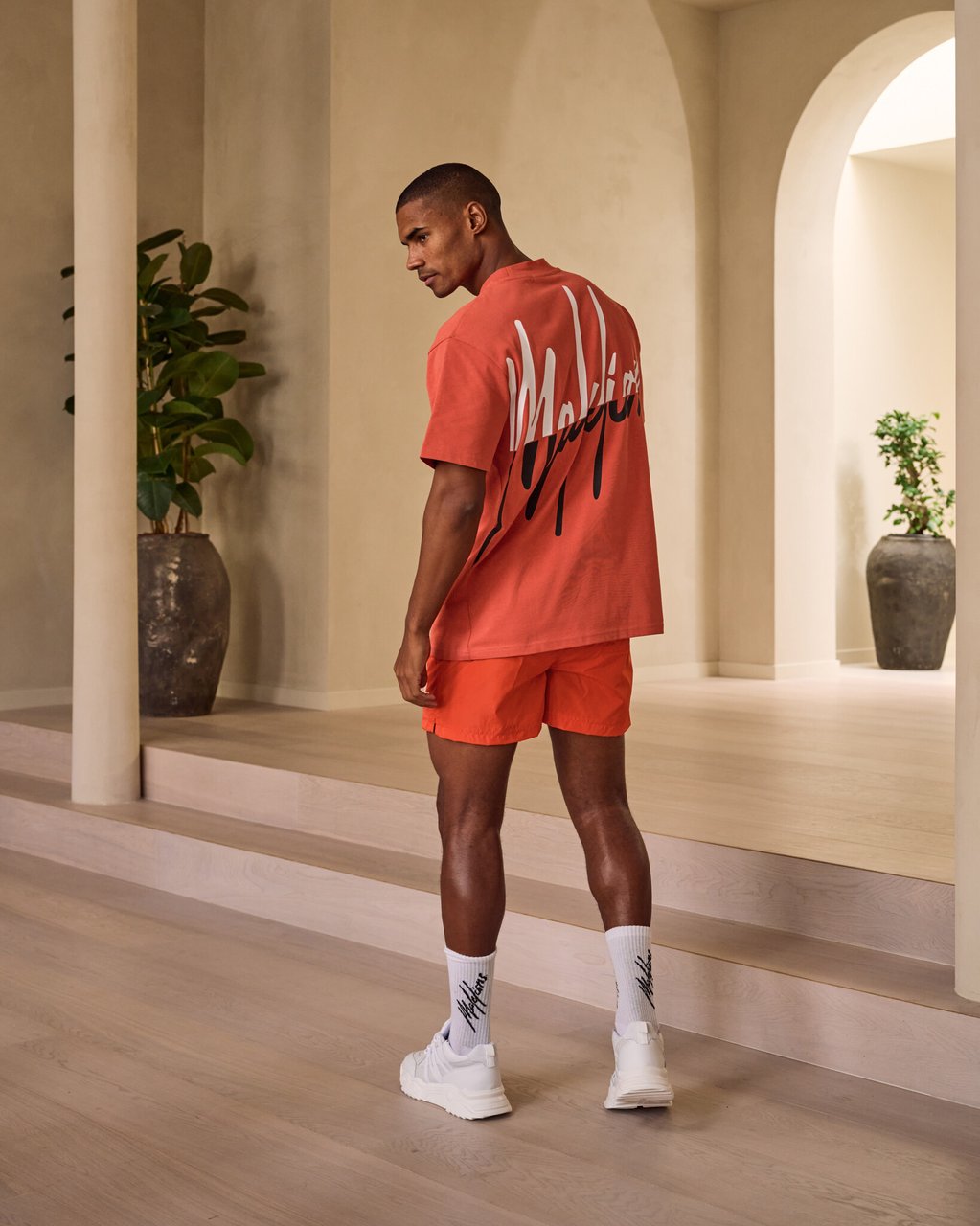 Malelions Oversized Split T-Shirt - Orange/Wh Oranje
