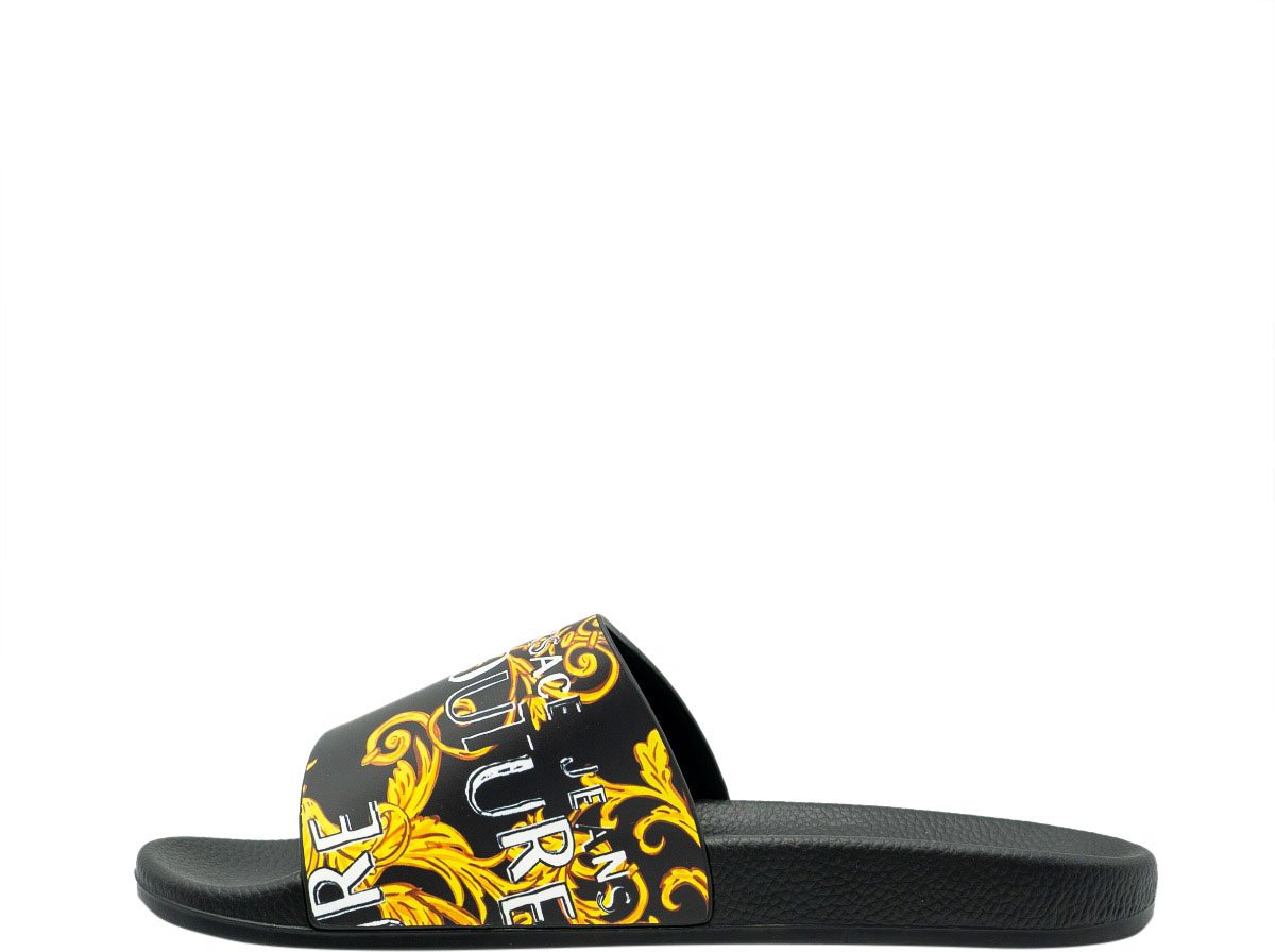 Versace Jeans Couture Versace Jeans Couture Fondo Logo Slippers Heren Zwart/Goud Zwart