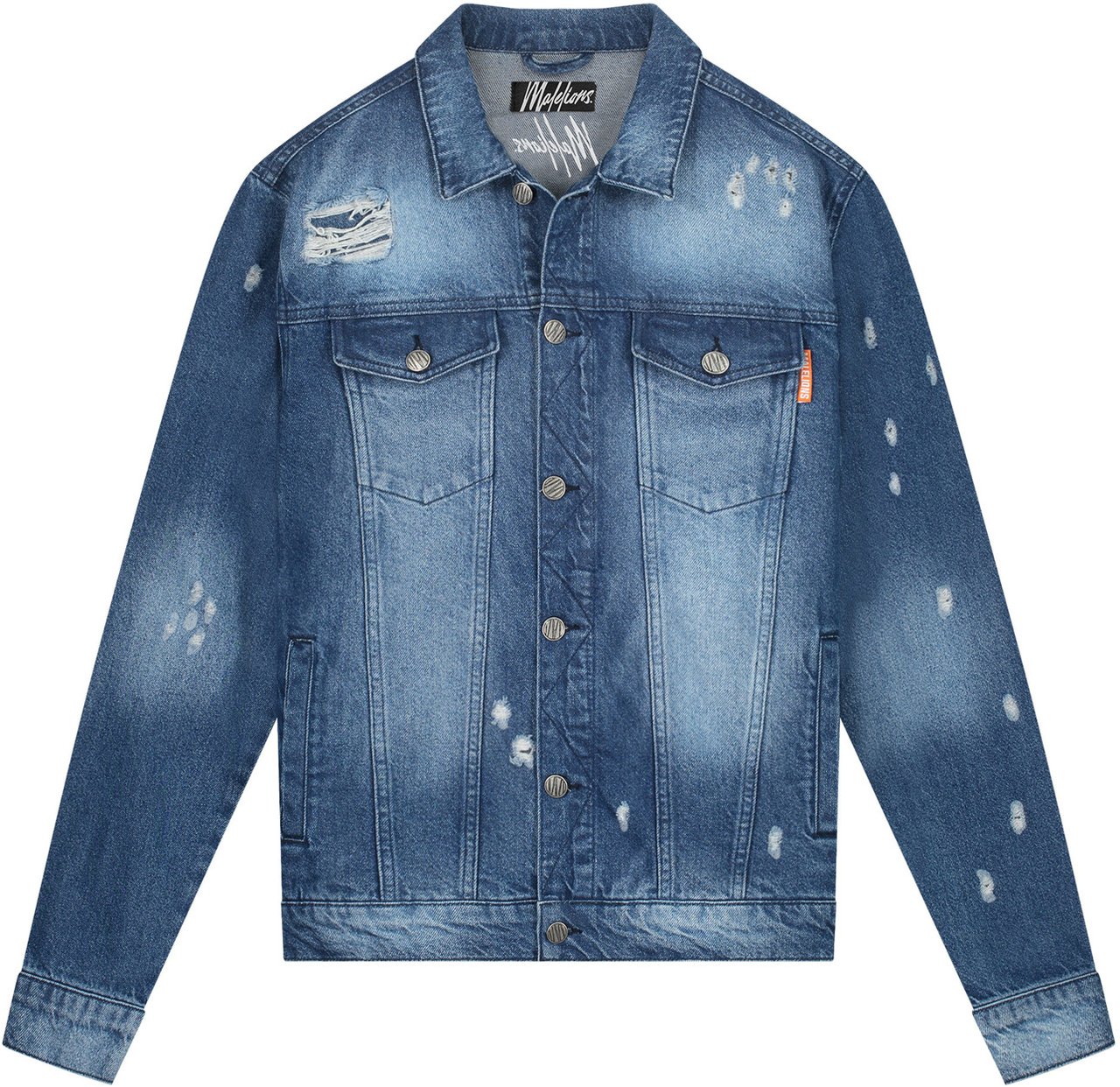 Malelions Stained Denim Jacket - Dark blue Blauw