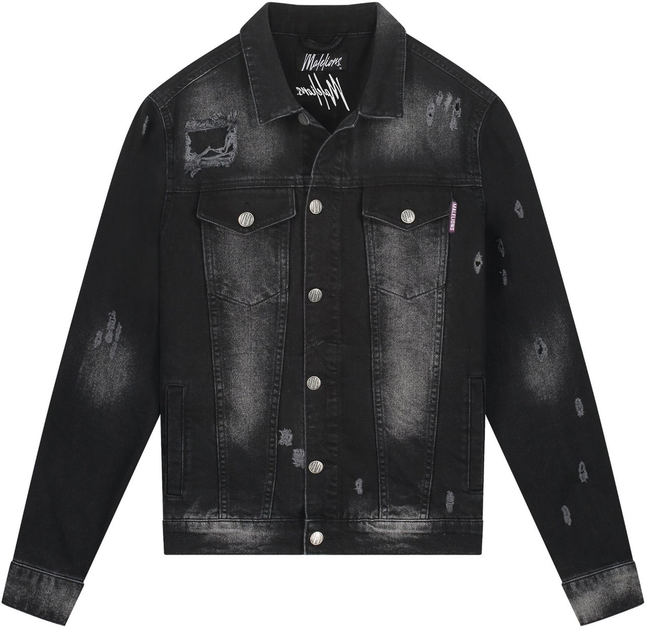Malelions Stained Denim Jacket - Black Zwart