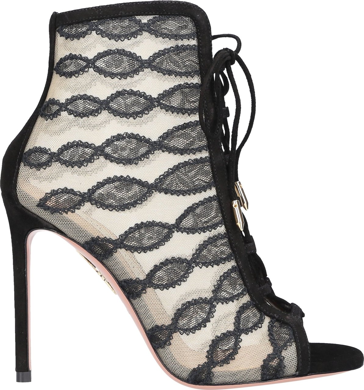 Aquazzura Lace Up Ankle Boots After Dark Lace Antigua Zwart