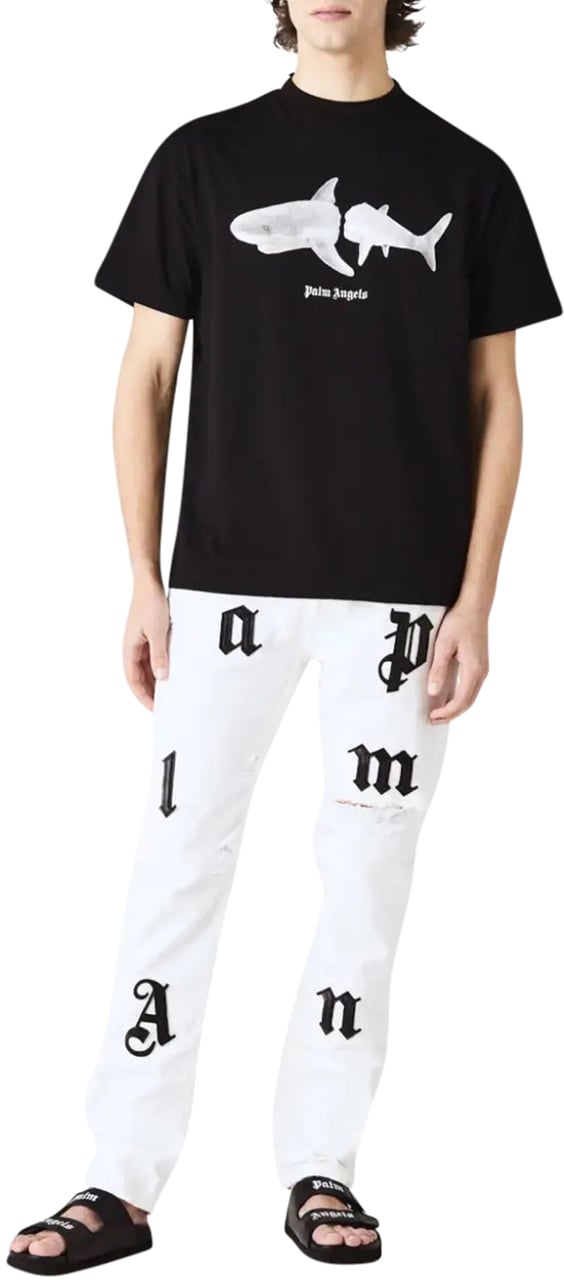 Palm Angels Shark-print cotton T-shirt Zwart