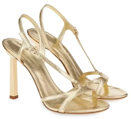 Ferragamo Gancini 105mm metallic leather sand Metallic