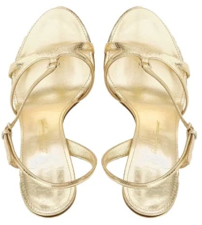 Ferragamo Gancini 105mm metallic leather sand Metallic