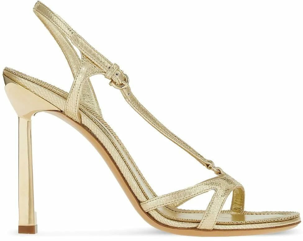 Ferragamo Gancini 105mm metallic leather sand Metallic