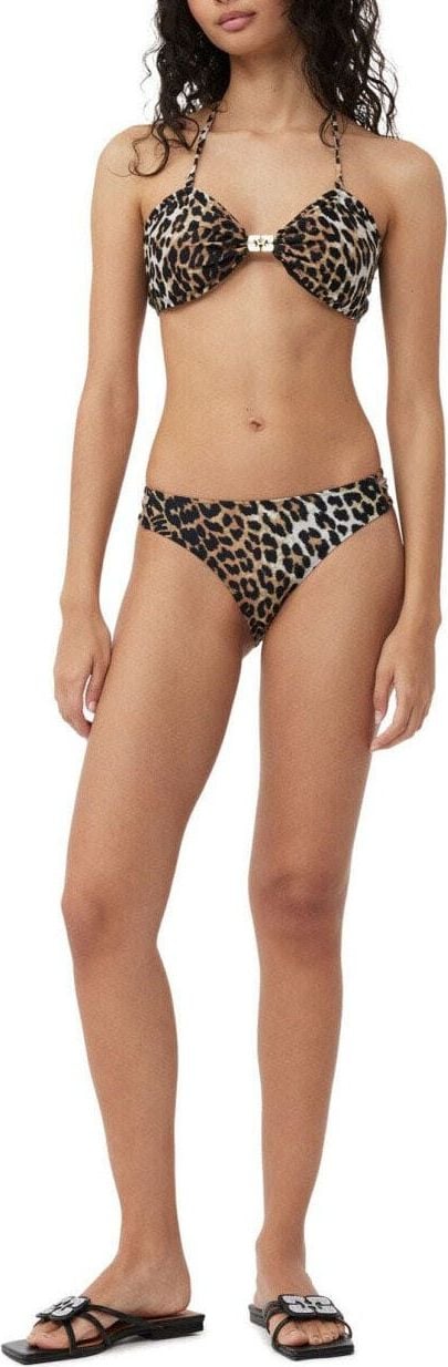 Ganni Leopard Print Cut-out Bikini Bottom Brown Bruin