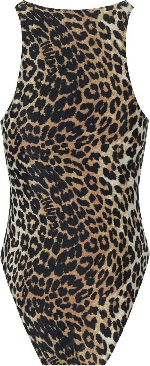 Ganni Leopard-print Cut-out Swimsuit Brown Bruin